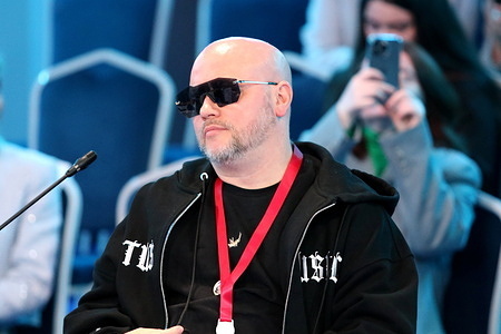 Alexey Osokin, Filatov&Karas seen during the Russia in the Art, Technology, Meanings. What Will Remain Untouched by Machines? session of the XXVIII St. Petersburg International Economic Forum at the Expoforum Convention and Exhibition Center.