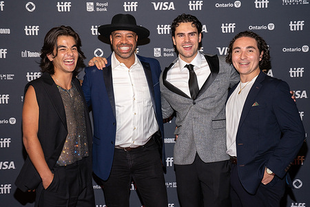 (L-R) Alexei Morita, Christopher V. Nelson, LJ Beaupré and Jonathan Valvano attend “Youngblood” Premiere during the 2025 Toronto International Film Festival at Scotiabank Theatre. "Youngblood" follows Dean Youngblood, a hockey prodigy who joins the Hamilton Bulldogs and has to deal with toxic behavior during his journey to the National Hockey League draft.