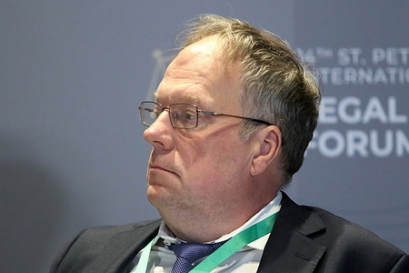 Vladislav Grib, Deputy Secretary Civic Chamber of the Russian Federation attends the Changing the Legal Status of Common Property in Residential Buildings and Complexes Law in Theory and in Practice session during the St. Petersburg International Legal Forum at the Expoforum Convention and Exhibition Center.