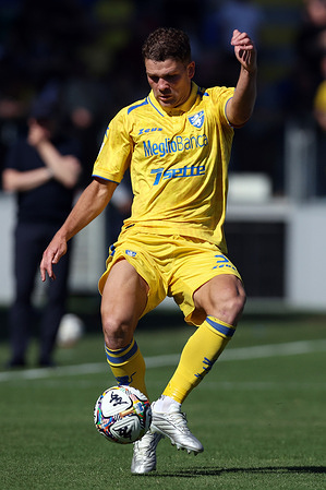 Gabriele Calvani of Frosinone seen in action during the Serie BKT 2025-2026 match day 36 between Frosinone Calcio vs Carrarese Calcio 1908 at Stirpe stadium. Final result match: Frosinone - Carrarese 3-0