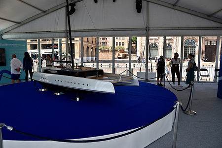 View of the ArtExplorer model. After its presentation at the Universal Exhibition in Dubai, the model of ArtExplorer, the first ship-museum in the world, is exhibited at the Old Port of Marseille.