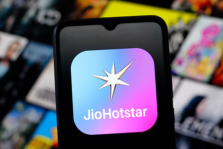 In this photo illustration, the JioHotstar (Jio Hotstar) logo is seen displayed on a smartphone screen.