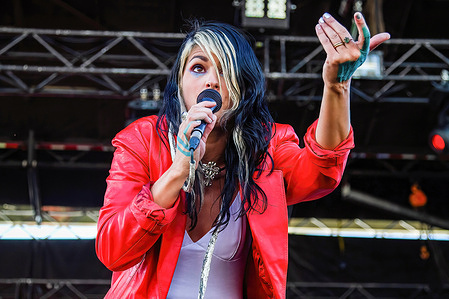 Danielle McTaggart of Dear Rouge performs during the Together Again YEG Festival at Northlands Exhibition Grounds in Edmonton.