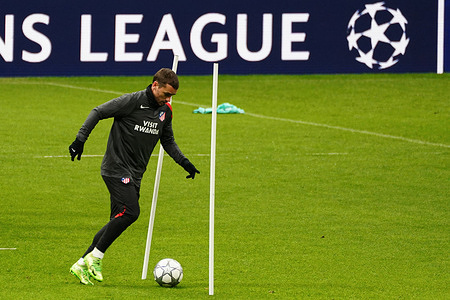 Atletico Madrid's player Antoine Griezmann seen during a training session at the Rams Park Stadium on the eve of their UEFA Champions League, league phase football match against Galatasaray.