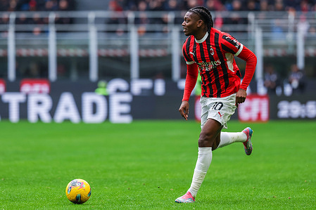 Rafael Leao of AC Milan seen in action during Serie A 2024/25 football match between AC Milan and Parma Calcio 1913 at San Siro Stadium. AC Milan 3 -2 Parma Calcio 1913