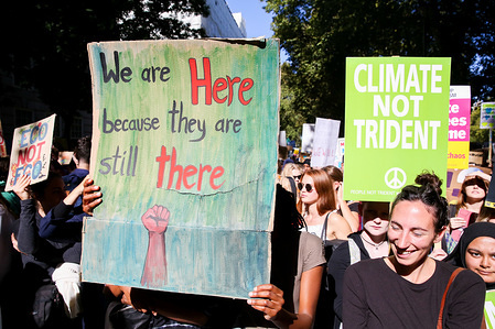 Climate change placards during the demonstration.
Hundreds of young people worldwide joined hands in the third such worldwide global climate strike and it may be the biggest day of climate demonstrations in history.