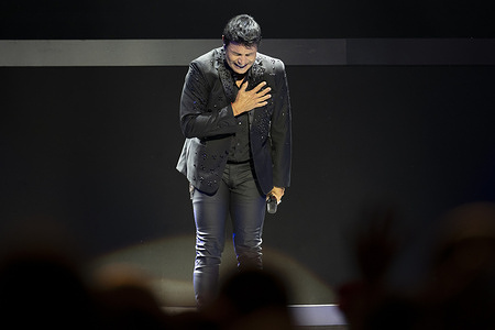 Singer Elmer Figueroa Arce, known by his stage name Chayanne, performs during his concert at the Movistar Arena in Madrid.