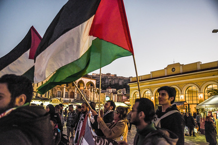 Protesters seen holding the palestinian flags during the rally to demand the release of Ahed Tamimi, a 16-year-old Palestinian girl held in Israeli military detention. The start of a military trial for the Palestinian teenager charged after a viral video showed her hitting two Israeli soldiers has been delayed until February 6.