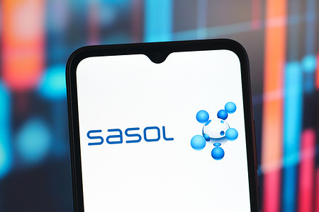 In this photo illustration, the Sasol Limited logo is seen displayed on a smartphone screen.