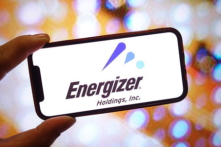 In this photo illustration, an Energizer Holdings company logo is seen displayed on a smartphone screen.