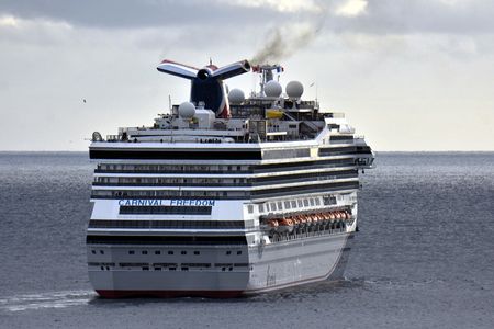 The Carnival Freedom cruise ship leaves the French Mediterranean port of Marseille.