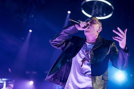 Marracash performs during the “Marra Palazzi25 Tour”.at the Palazzo dello Sport.