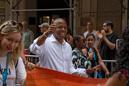 New York City Democratic mayoral nominee Eric Adams marches in the "Hometown Heroes" Ticker Tape Parade in New York City.
Healthcare Workers, first responders and essential workers are honored in Manhattan's Canyon of Heroes for their service during the Covid-19 pandemic.