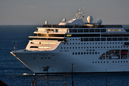 The liner MSC Lirica cruise ship arrives at the French Mediterranean port of Marseille.