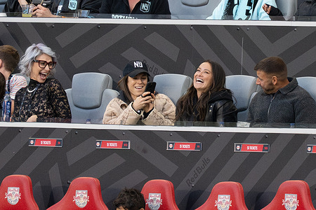 Emily Tisch Sussman co-owner of NJ/NY Gotham FC, along with former Gotham FC player Kelli O’Hara and former New Zealand national team player Ali Riley share a laugh during a NWSL regular season match between NJ/NY Gotham FC and Racing Louisville FC at Sports Illustrated Stadium. Final score; NJ/NY Gotham FC 1:0 Racing Louisville FC.