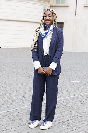 Tyra Grant attends the meeting between the President of the Italian Republic and the Italian women's and men's national tennis teams in Rome.