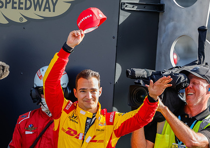 Alex Palou (#10 Chip Ganassi Racing Honda) waves to fans after winning the NTT IndyCar Series Sonsio Grand Prix. Palou won the race.