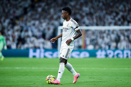 Vinícius Júnior of Real Madrid C.F. seen in action during the La Liga EA SPORTS match between Real Madrid C.F. and Elche C.F. at the Santiago Bernabeu Stadium. Final score: Real Madrid 4 - 1 Elche C.F.