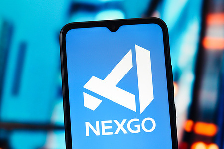 In this photo illustration, the NEXGO (NEX GO) logo is seen displayed on a smartphone screen.