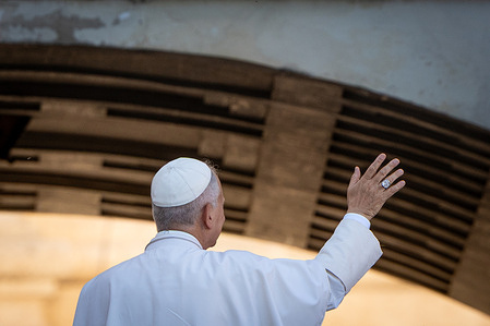 Pope Leo XIV leaves after the meeting with the teachers and students participating in the Jubilee of the World of Education at St. Peter's Square.