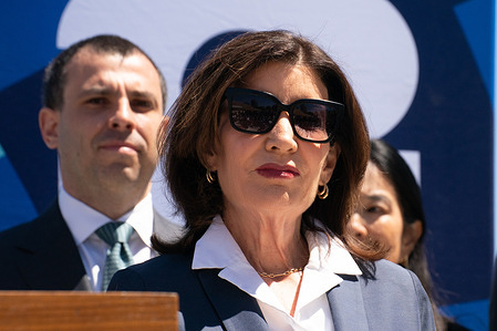 New York Governor, Kathy Hochul seen during a press conference at Staten Island University Hospital Community Park . Mayor Mamdani was joined by Gov. Kathy Hochul, government officials and members of the New York New Jersey FIFA World Cup 2026 Host Committee to announce five free World Cup viewing parties in each borough of New York City.