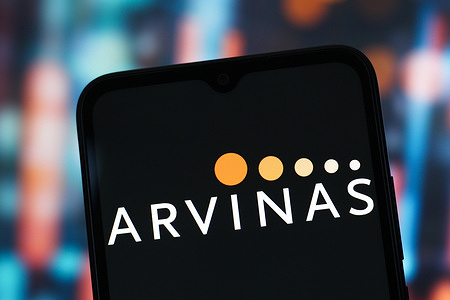 In this photo illustration, the Arvinas logo is seen displayed on a smartphone screen.