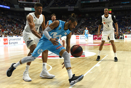 Gian Clavell (center), #3 of Estudiantes seen in action during the 2018/2019 Liga Endesa Regular Season Game (day 31) between Real Madrid and Movistar Estudiantes at WiZink center in Madrid.
Final Score: Real Madrid 109 - 92 Movistar Estudiantes.