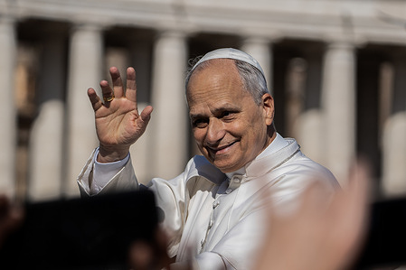 Pope Leo XIV seen during the Mass celebrated at Saint Peter’s Square. Pope Leo XIV has canonized José Gregorio Hernández Cisneros, María del Carmen Rendiles Martínez, Ignatius Choukrallah Maloyan, Peter To Rot, Vincenza Maria Poloni, Maria Troncatti, and Bartolo Longo as new saints at the Vatican in Rome.