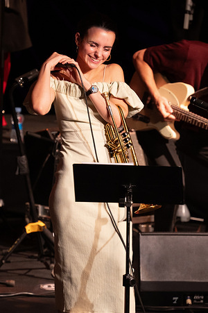 Spanish jazz trumpeter and singer Andrea Motis performs during the JAZZMADRID concert at the Fernanda Gómez Theatre in Madrid.