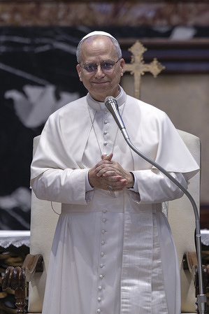 Pope Leo XIV speaks at the end of a Mass for the Jubilee of Digital Missionaries and Catholic Influencers celebrated by Cardinal Luis Antonio Tagle in St. Peter's Basilica in the Vatican.