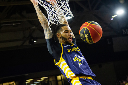 Edmonton Stinger's Xavier Moon in action during the Canadian Elite Basketball Season Final between Edmonton Stingers and Niagara River Lions at the Edmonton Expo Center.
Final score; Edmonton Stingers 101:65 Niagara River Lions.