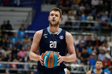 Andrey Zubkov (No.20) of Zenit seen in action during the Sixth match final of the VTB United League basketball match between Zenit and CSKA at Sibur Arena. 
Final score; Zenit Saint Petersburg 82:63 CSKA Moscow.