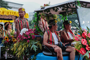 Marikina Sports Center,Marikina,NCR,Philippines, Marikina, NCR, Philippines - 11/12/2017: Senior Citizens in Golf Cart showcases their power in the well known Panagbenga Festival (Flower Festival in Baguio,Philippines). The Biggest Annual Philippine Rehiyon-Rehiyon Festival was once again celebrated this month with the theme “Unity In Diversity” which the main goal is to unite all individuals coming from different region in the nation. The festival showcases the diverse culture and attitudes of Filipinos around the country to bond as one in a big dance celebration. It serves as a tribute to local groups/community who came from other regions of the country and choose to stay and settle in the city.