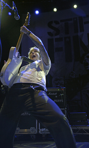 Lily Hopkins of The Meffs performs live on stage during a concert in support of Stiff little finger at the Roundhouse in London.