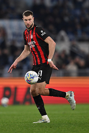 Strahinja Pavlovic of A.C. Milan seen in action during the 29th matchday of the Serie A championship between S.S. Lazio and A.C. Milan at the Olympic Stadium. Final scores; S.S. Lazio 1-0 A.C. Milan.