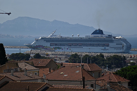 The passenger cruise ship Norwegian Sky arrives at the French Mediterranean port of Marseille.