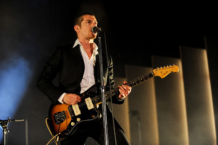 Alex Turner, lead singer of the Arctic Monkeys performs a hometown show at Sheffield Arena.