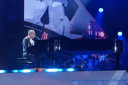Singer and songwriter Gigi D'Alessio performs during his "Palasport 2026" tour concert at Inalpi Arena.