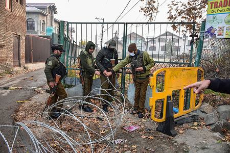 Government forces arrive at the site of an explosion inside a police station in Srinagar, the summer capital of Jammu and Kashmir. At least nine people have been killed and 27 more injured after a cache of confiscated explosives detonated in a police station in Srinagar. Most of those killed were policemen and forensic team officials who were examining the explosives at the time of the detonation. Explosives reportedly detonated during a forensic investigation as part of a probe into an earlier blast in India’s capital, New Delhi.