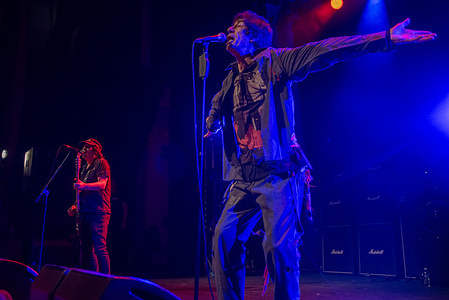 Front man of the Sham 69, Jimmy Pursey performs during the festival in Scarborough. Hundreds of punk rock fans gathered in Scarborough Spa in Yorkshire county, England for the two days long punk rock festival.