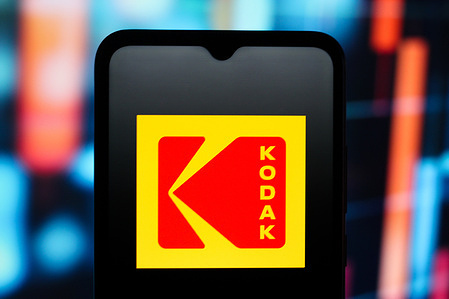 In this photo illustration, the Kodak logo is seen displayed on a smartphone screen.