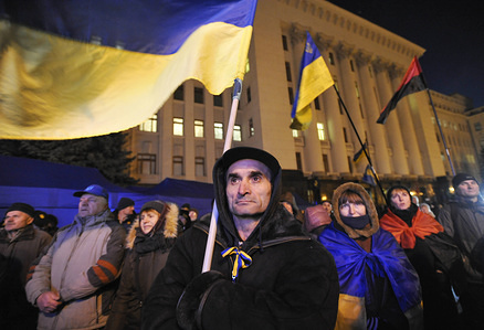 Protesters gather around the President Volodymyr Zelensky Office as they take part during the demonstration.
Ukrainians attend a warning protest called Red Line for Ze (nick name of Ukrainian President, Volodymyr Zelensky) near the Office of the President of Ukraine during the Normandy Format summit meeting. They fear that Ukrainian President might cross the so-called “red line” to appease Russian President, Vladimir Putin. The summit is in regard with the conflicts in Eastern Ukraine passes for December 9th, 2019 in Paris.
