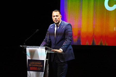 French MP Sébastien Delogu speaks at his first campaign rally for the 2026 municipal elections. MP Sébastien Delogu, the La France Insoumise party's candidate for mayor of Marseille, held his first rally in Marseille.