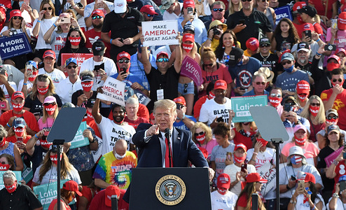 U.S. President Donald Trump addresses supporters during a campaign rally at Ocala International Airport.
With 18 days until election day, President Trump holds rallies on an almost daily basis in his bid for re-election against Democratic presidential nominee Joe Biden.