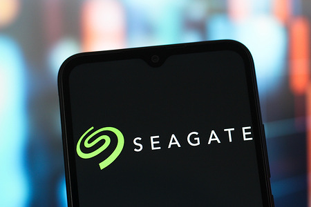 In this photo illustration, the Seagate Technology logo is seen displayed on a smartphone screen.