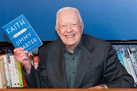 Former US President Jimmy Carter at a book signing for his new book "Faith: A Journey For All" at the Barnes & Noble bookstore on Fifth Avenue in midtown Manhattan in New York City.