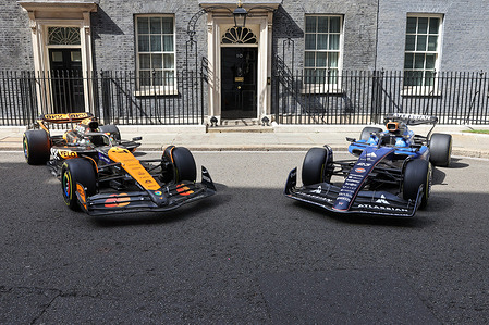 Formula One cars on Downing Street as the Prime Minister hosts a garden party for F1 drivers and guests ahead of the Silverstone Grand Prix, as the sport celebrates its 75th anniversary.