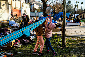 Hatay, Turkey - 14/02/2023 17:02:49: Children are playing in the relief shelter. Turkey and Syria have experienced the worst earthquakes to strike the region in almost a century. A 7.8-magnitude quake struck southeastern Turkey, which was followed by a second quake of 7.7 in northern Syria. More than 30,000 people are reported to have died due to the quakes, and the death toll is still rising.