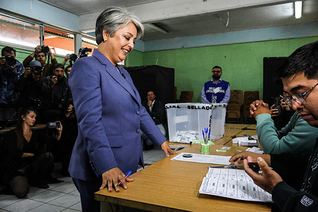 Communist Party candidate Jeannette Jara seen at a polling station during the second round of the Chilean presidential election.
