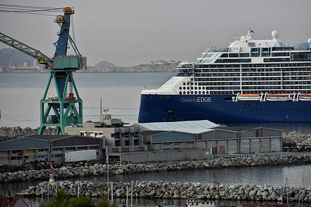 The liner Celebrity EDGE cruise ship arrives at the French Mediterranean port of Marseille.